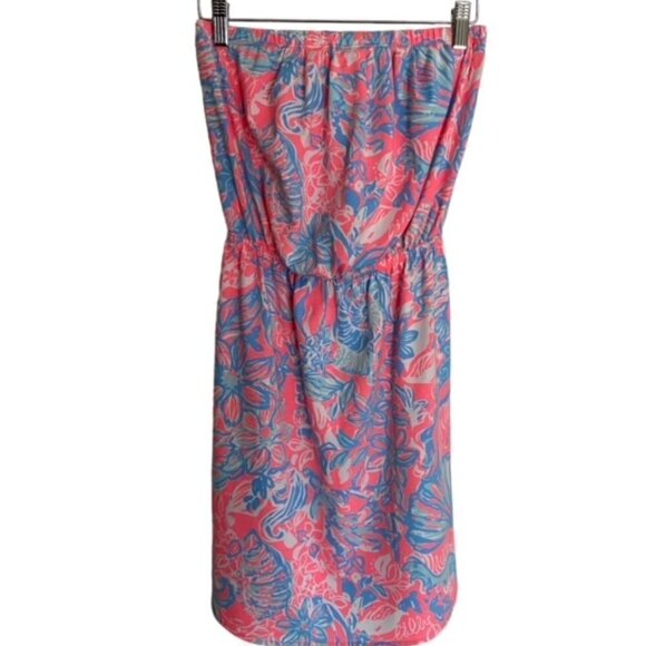 Lilly Pulitzer Windsor Summer Siren Pink Sun Ray Strapless Dress XSmall - Picture 2 of 5